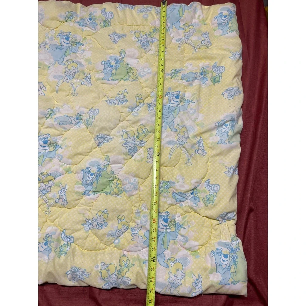 Vintage 1979 Hanna-Barbera Yogi Bear Pebbles Baby Quilt Blanket Yellow Pastel